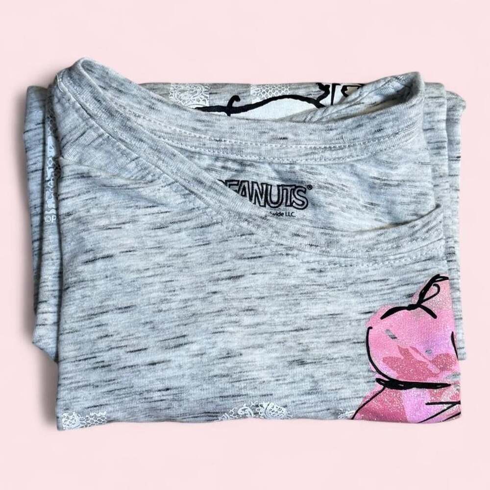 Peanuts Snoopy Love Pink Flowers Heather Gray Graphic T-Shirt XL - Picture 5 of 8
